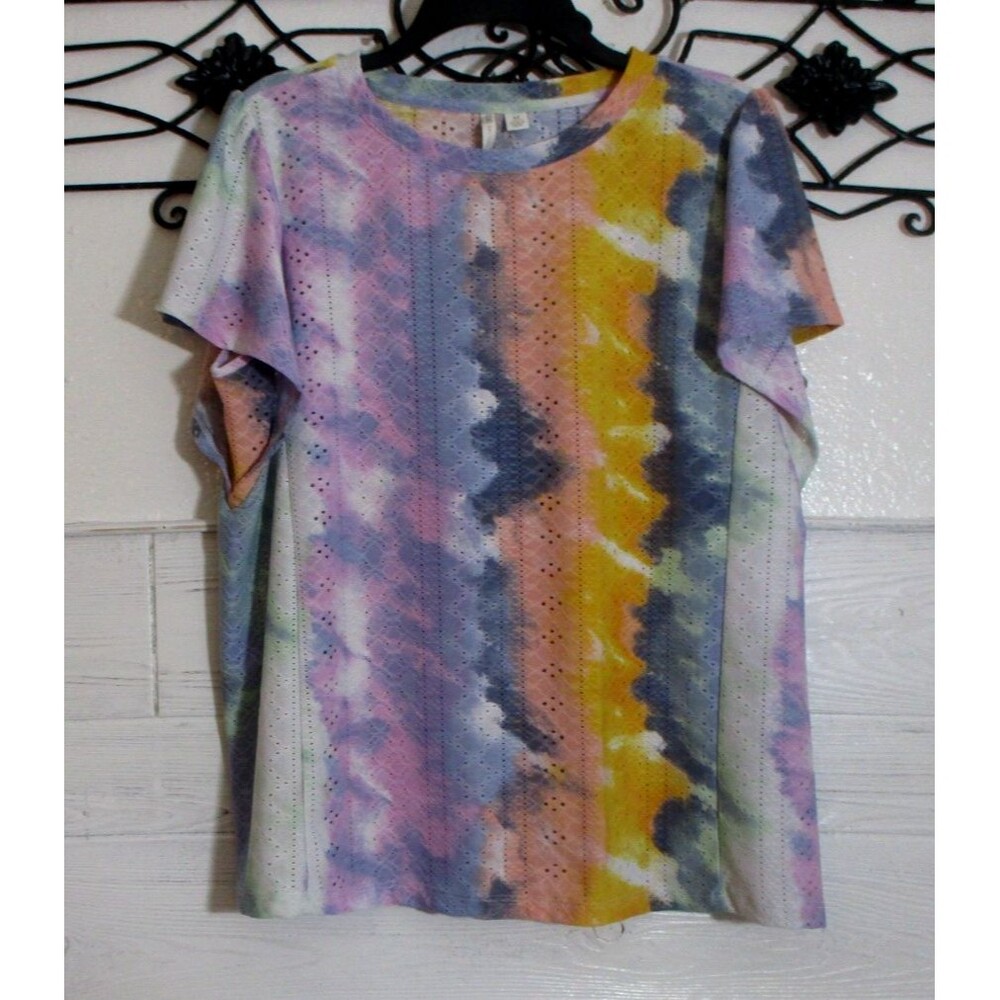 Cato Knit Women's Top Size M Short Sleeve Multicolored Round Neck
